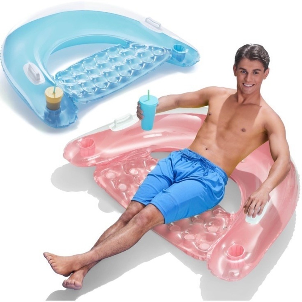 The Wet Set Sit N Float Inflatable Pool Lounge 60" X 39" 2 handles 2 cup holders